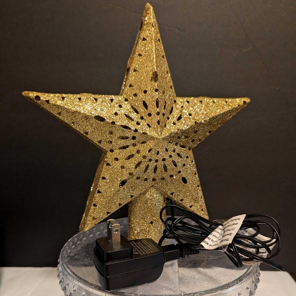 Gold Glitter LED Rotating Light Tree Topper Star
